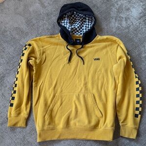 Vans Men's Yellow Hoodie with Black Checkered Design Medium USED